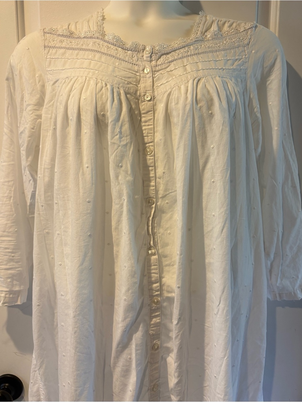 Erika Taylor White Cotton Long Sleeve Nightgown Swiss Dots Midi Prairie